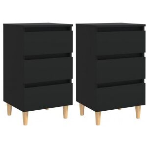 Mesitas De Noche 2 Uds Patas Madera Maciza Negro 40x35x69 Cm