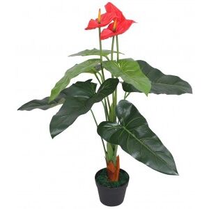 Planta De Anturio Artificial Con Maceta 90 Cm Roja Y Amarilla