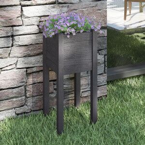 vidaXL Jardinera De Madera Maciza De Pino Gris 31x31x70 Cm