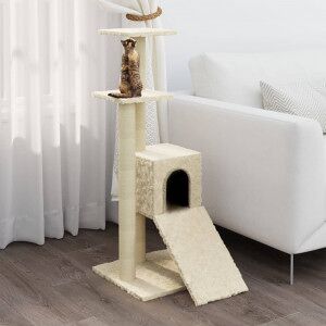 Rascador Para Gatos Con Postes De Sisal Color Crema 92 Cm