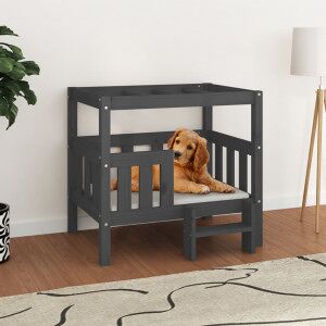 Cama Para Perros Madera Maciza De Pino Gris 75.5x63.5x70 Cm