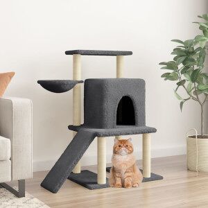 Rascador Para Gatos Con Postes De Sisal Gris Oscuro 96.5 Cm