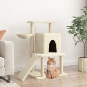 Rascador Para Gatos Con Postes De Sisal Color Crema 96.5 Cm