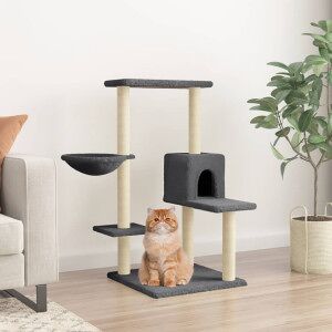 Rascador Para Gatos Con Postes De Sisal Gris Oscuro 95 Cm