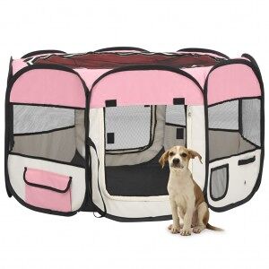 Parque De Perros Plegable Y Bolsa Transporte Rosa 110x110x58cm