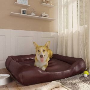 Cama Para Perros De Cuero Sintético Marrón 105x80x25 Cm