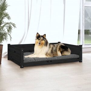 Cama Para Perros Madera Maciza De Pino Negro 95.5x65.5x28 Cm