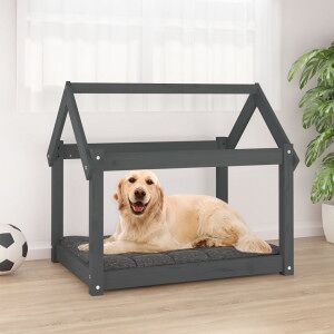 Cama Para Perros Madera Maciza De Pino Gris 81x60x70 Cm