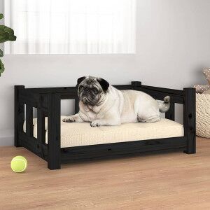 Cama Para Perros Madera Maciza De Pino Negro 65.5x50.5x28 Cm