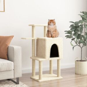 Rascador Para Gatos Con Postes De Sisal Color Crema 97 Cm