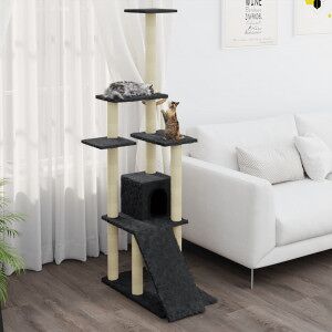 vidaXL Rascador Para Gatos Con Postes De Sisal Gris Oscuro 155 Cm