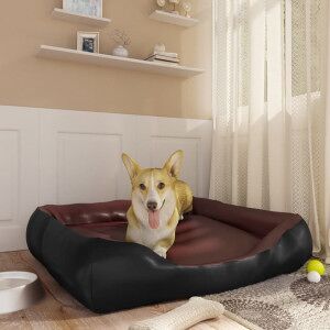 vidaXL Cama Para Perros De Cuero Sintético Negro Y Marrón 80x68x23 Cm