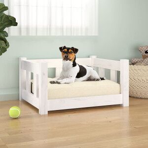 vidaXL Cama Para Perros Madera Maciza De Pino Blanca 55.5x45.5x28 Cm