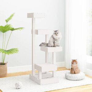 vidaXL Árbol Para Gatos Madera Maciza De Pino Blanco 45.5x49x103 Cm