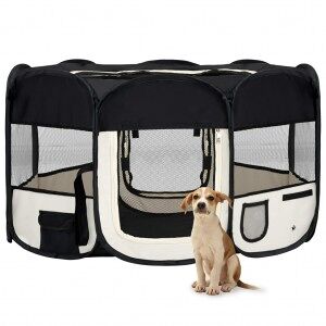 vidaXL Parque De Perros Plegable Y Bolsa Transporte Negro 145x145x61cm