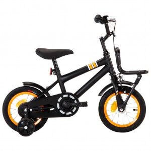 vidaXL Bicicleta Niños Y Portaequipajes Delantero 12 Negro Y Naranja