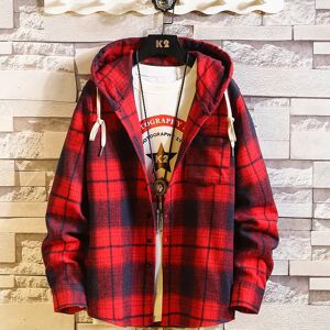 AliExpress Camisa informal a cuadros con capucha para hombre, camisas rojas de lana de manga larga, novedad de