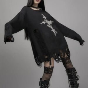 AliExpress Suéter gótico de manga larga para mujer, Jersey de punto de moda de calle alta con cuello redondo y
