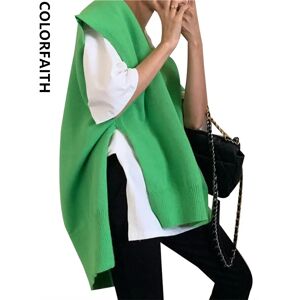AliExpress Colorfaith-jerséis Y2K para mujer, Chaleco de punto Irregular con abertura, Tops Retro con cuello en