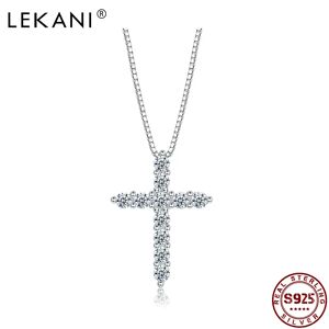 AliExpress LEKANI-collares con colgante de plata de ley 925 para mujer, Cruz clásica, collar de circonia cúbica