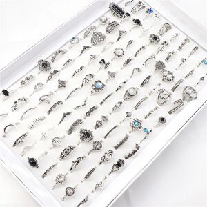 AliExpress 100 unids/lote de anillos de dedo bohemios Vintage chapados en oro y plata para mujer, joyería de