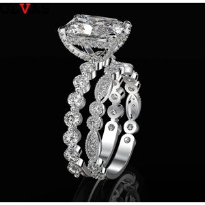 AliExpress Oeves-Conjunto de anillos de boda de plata de ley 100% para mujer, gemas de moissanita, diamantes de