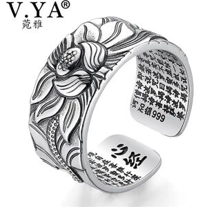 AliExpress V.YA-anillo abierto con forma de flor de loto para hombre, joyería de plata 100% auténtica, Sutra de