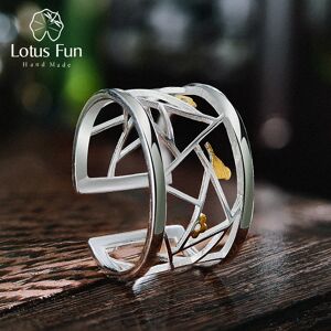 AliExpress Lotus Fun-Anillo abierto de estilo oriental y diseño de corte de papel, joyería fina, ajustable