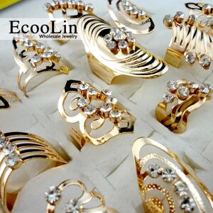 AliExpress Anillo de oro de aleación de Zinc para mujer, sortija ajustable, bisutería, lote de 20 unidades,