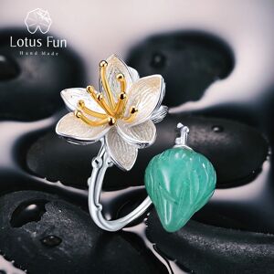 AliExpress Lotus Fun-Anillo de plata de ley 925 y aventurina con forma de flor, bisutería con piedras