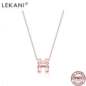 AliExpress LEKANI-collares de plata de ley 925 auténtica para mujer, 2 colores, con colgante de letra H