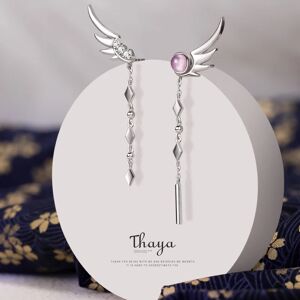 AliExpress Thaya-pendientes de plumas colgantes para mujer, de Color plateado, borla, estilo japonés, joyería