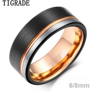 AliExpress TIGRADE-anillo de compromiso de tungsteno para hombre, sortija, oro rosa negro, línea cepillada,