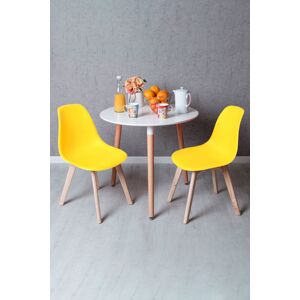 RegalosMiguel Conjunto Mesa Tower Redonda 80 cm Blanca y Pack 2 Sillas Kelen - Amarillo