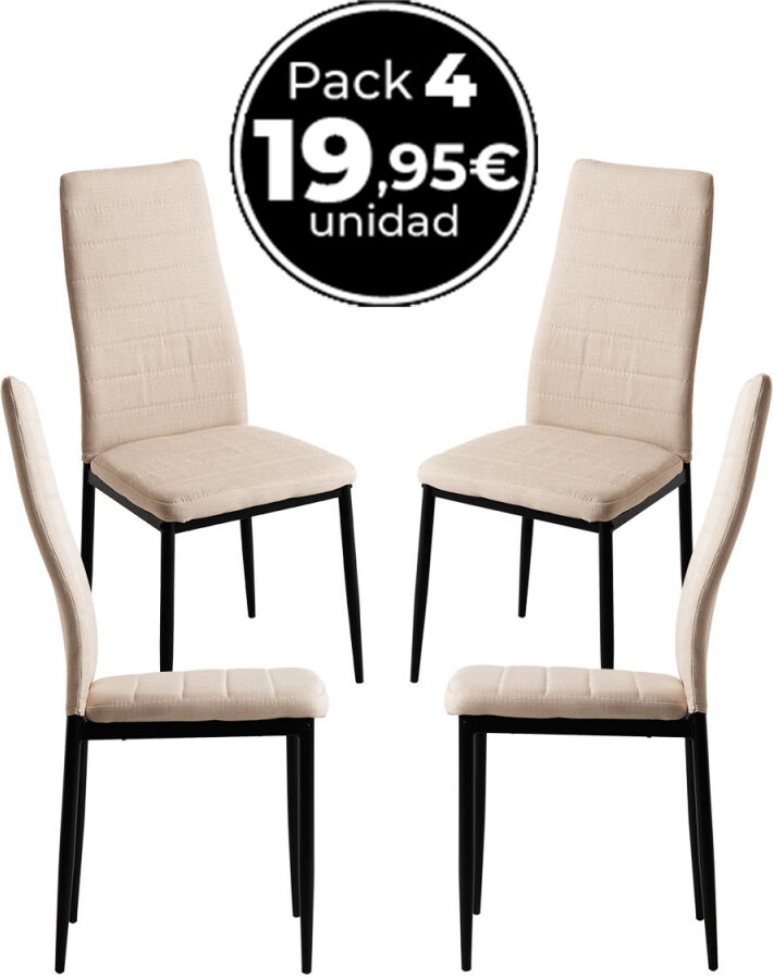 RegalosMiguel Pack 4 Sillas Lauter Tela - Beige