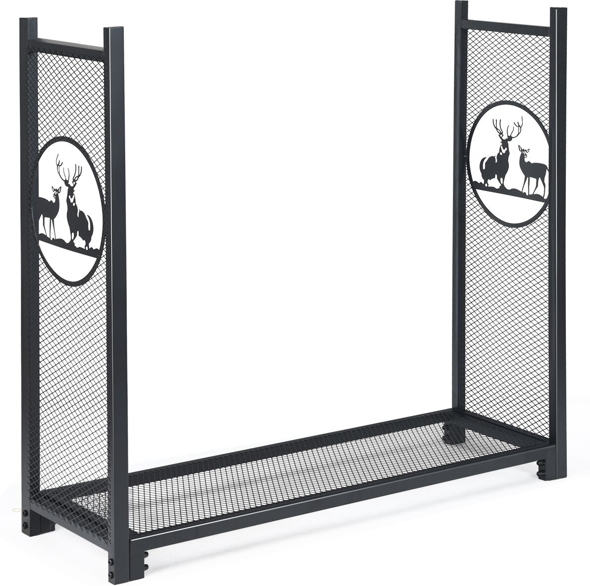 Costway Leñero con Estructura en Acero con Diseño de Red y Estampado de Alce para Chimenea Patio Exterior Negro 126 5 x 38 x 117 cm Costway Leñero con Estructura en Acero con Diseño de Red y Estampado de Alce para Chimenea Patio Exterior Negro 126 5 x 38 x 117 cm