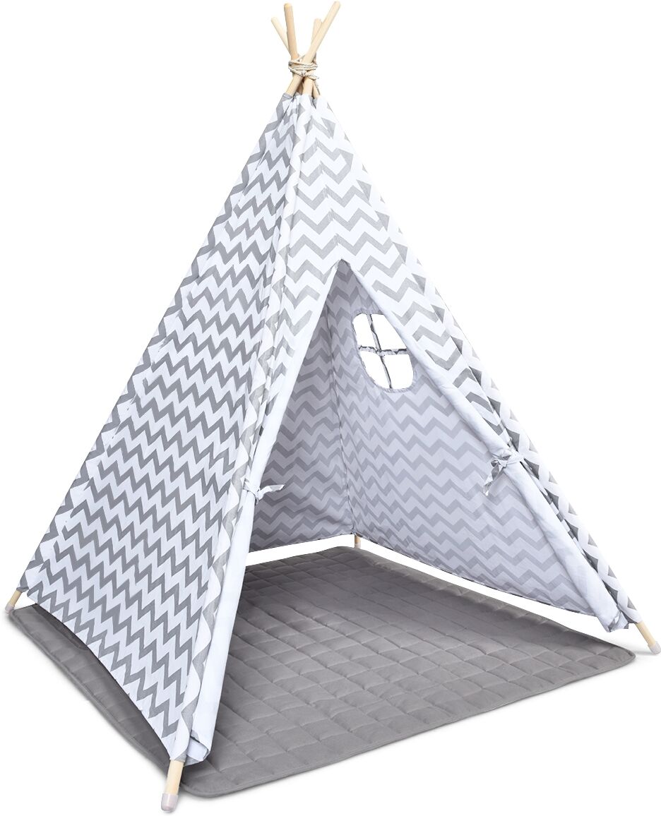 Costway Carpa Portátil para Niños de Algodón con Cojín Espeso Palos de Pino y Bolsa de Poliéster en Estilo Indio para Jugar y Dormir Blanco 160 x