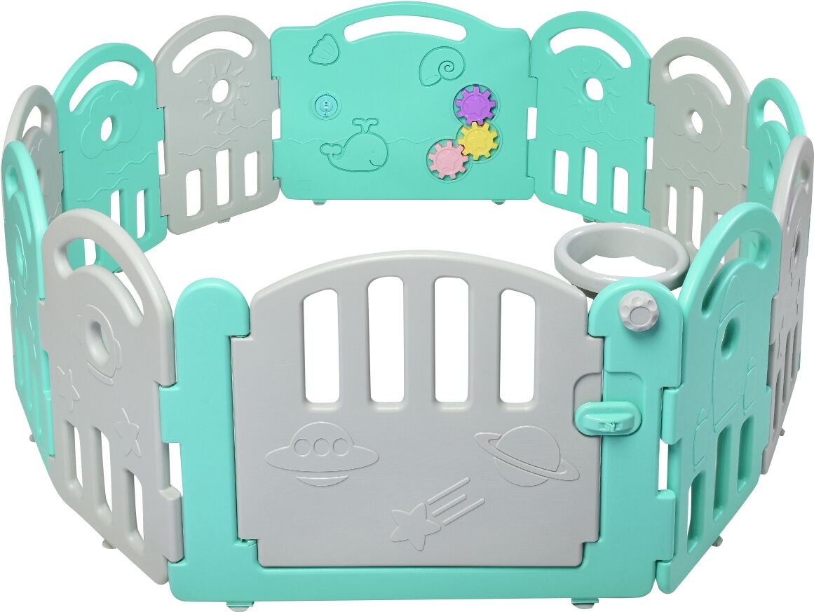 Costway Parque Plegable con 12 Paneles para Niños con Cierre Juguetes Música y Canasta de Interior y Exterior Verde+Gris Costway Parque Plegable con 12 Paneles para Niños con Cierre Juguetes Música y Canasta de Interior y Exterior Verde+Gris