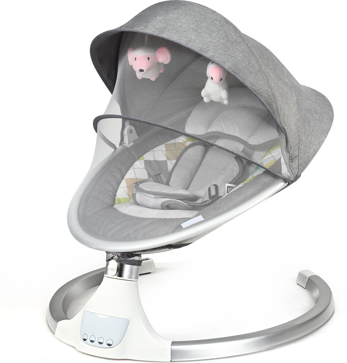 Costway Silla Mecedora Eléctrica con Techo Removible Mosquitera 5 Amplitudes y 3 Funciones Temporizador para Bebés 0-12 Meses 71 x 64 x 70 cm Costway Silla Mecedora Eléctrica con Techo Removible Mosquitera 5 Amplitudes y 3 Funciones Temporizador para Bebés 0-12 Meses 71 x 64 x 70 cm