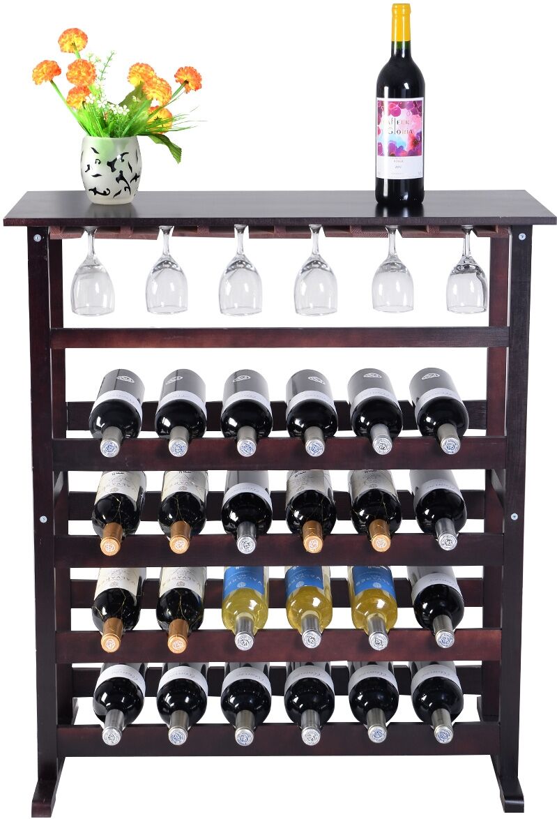 Costway Estante de Vino para 24 Botellas Botellero de Madera con Soporte de Copas 80 x 41 x 90 5 cm Marrón Costway Estante de Vino para 24 Botellas Botellero de Madera con Soporte de Copas 80 x 41 x 90 5 cm Marrón