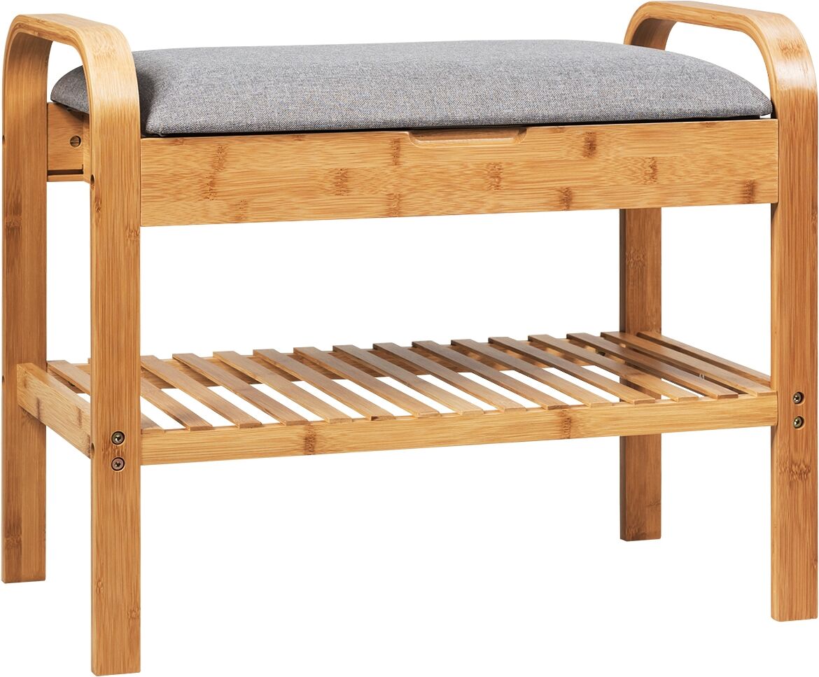 Costway Banco Zapatero de Bambú con Asiento Acolchado y Repisa para Entrada Pasillo Dormitorio Natural y Gris 60 5 x 34 x 50 5 cm Costway Banco Zapatero de Bambú con Asiento Acolchado y Repisa para Entrada Pasillo Dormitorio Natural y Gris 60 5 x 34 x 50 5 cm