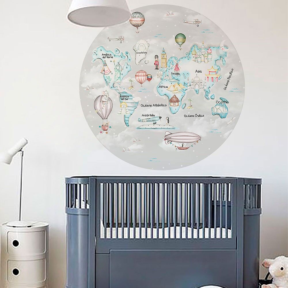imda Vinilo infantil "Mapamundi travel azul" fondo gris (Vinilos: Diámetro de 100cm) imda Vinilo infantil "Mapamundi travel azul" fondo gris (Vinilos: Diámetro de 100cm)