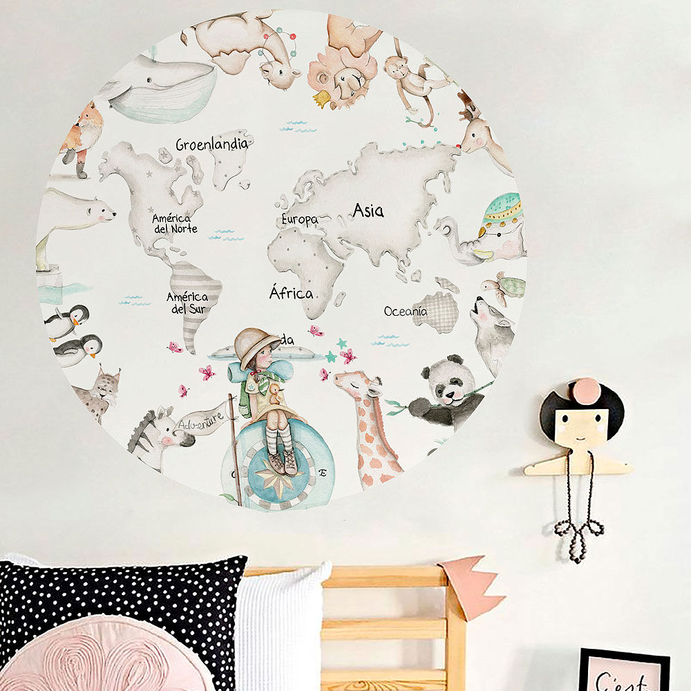 imda Vinilo infantil "Mapamundi gris exploradora" (Vinilos: Diámetro de 100cm) imda Vinilo infantil "Mapamundi gris exploradora" (Vinilos: Diámetro de 100cm)
