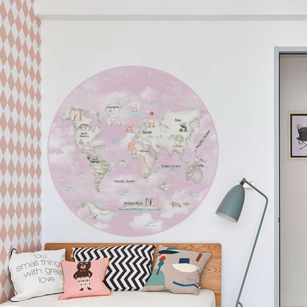 imda Vinilo infantil "Mapamundi gris fondo rosa" (Vinilos: Diámetro de 150cm) imda Vinilo infantil "Mapamundi gris fondo rosa" (Vinilos: Diámetro de 150cm)