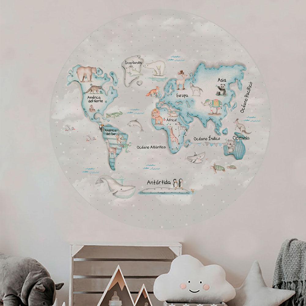 imda Vinilo infantil "Mapamundi azul fondo gris" (Vinilos: Diámetro de 100cm) imda Vinilo infantil "Mapamundi azul fondo gris" (Vinilos: Diámetro de 100cm)