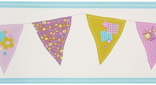 Cenefa de papel pintado Banderines turquesa Cenefa de papel pintado Banderines turquesa