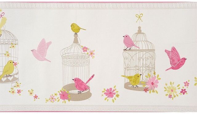 Cenefa de papel pintado Jaulas y pájaros rosa Cenefa de papel pintado Jaulas y pájaros rosa