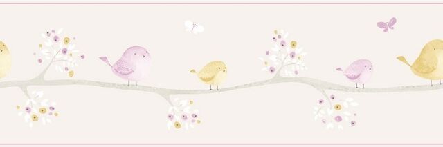 Cenefa de papel pintado Pájaros malva Cenefa de papel pintado Pájaros malva