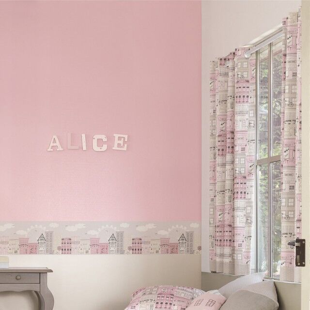 Cenefa de papel pintado Casitas rosa Cenefa de papel pintado Casitas rosa