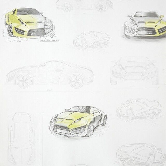 Papel pintado Coche deportivo amarillo Papel pintado Coche deportivo amarillo